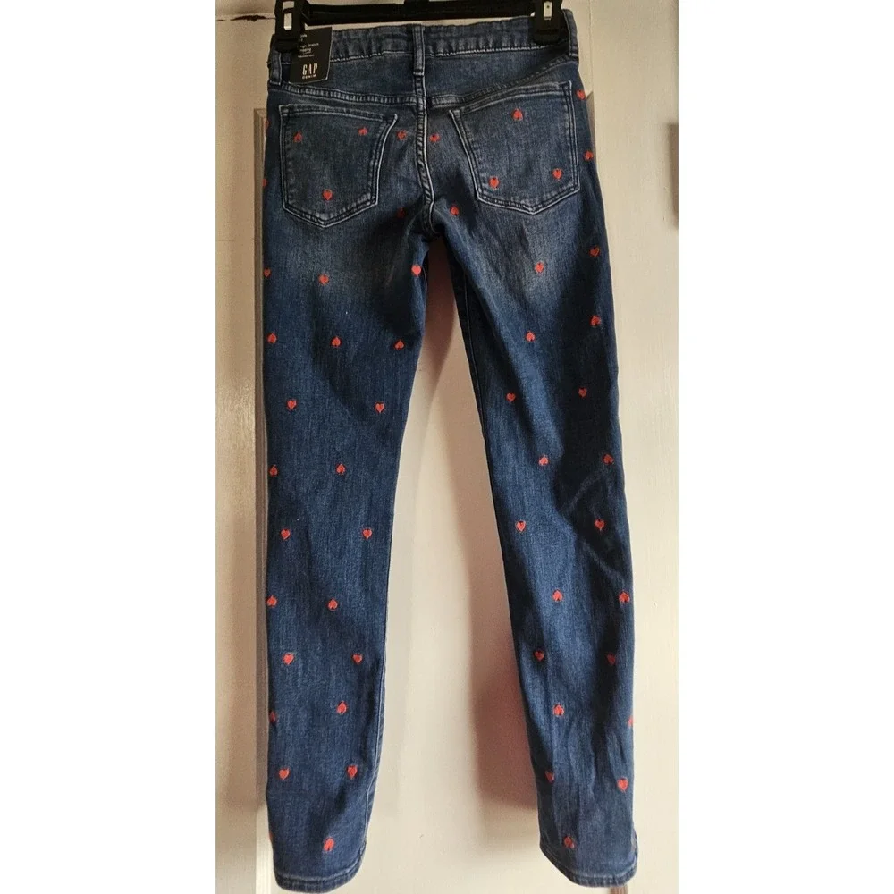 NWT GAP girls 12 High Stretch jegging embroidered hearts‎ Mid Rise skinniest Leg